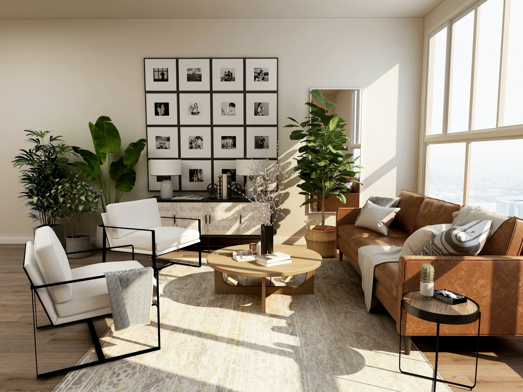 Referencia de un living contemporáneo, con materiales naturales y tonos cálidos
